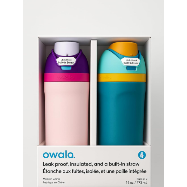 OWALA KIDS FREESIP INSULATED STAINLESS STEEL WATER BOTTLE WITH STRAW -U