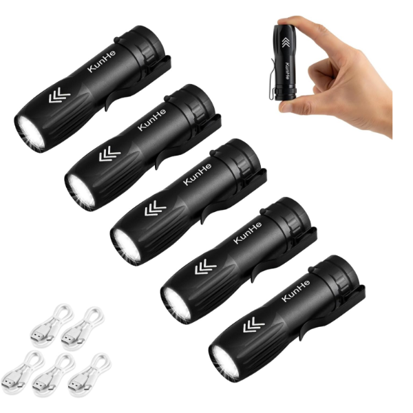 KUNHE 5 PACK MINI FLASHLIGHT RECHARGEABLE BULK USB-C SMALL HIGH LUMEN FLASHLIGHT SINGLE MODE -N