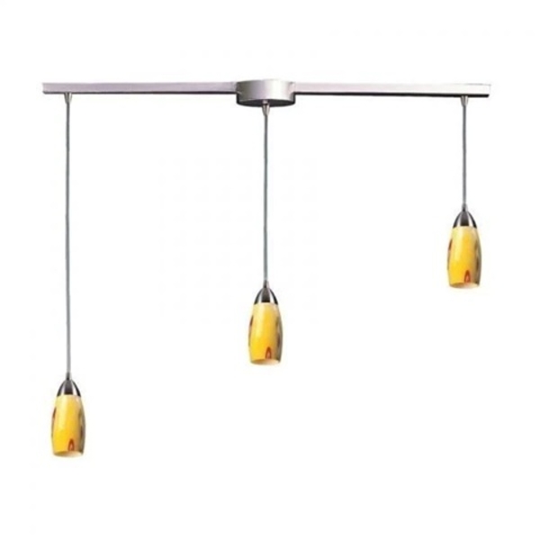  ELK LIGHTING MILAN 3 LIGHT PENDANT IN SATIN NICKEL AND YELLOW BLAZE GLASS