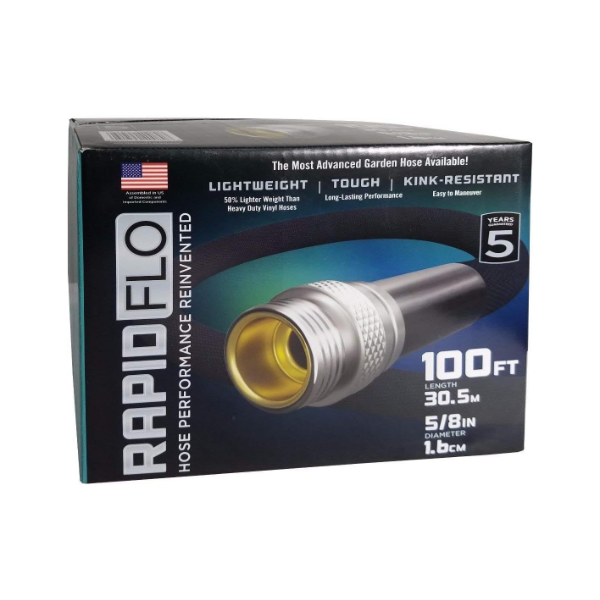 RAPID FLO LIGHT WEIGHT TOUGH KINK-RESISTANT GARDEN HOSE 5/8 IN 100 FT -N