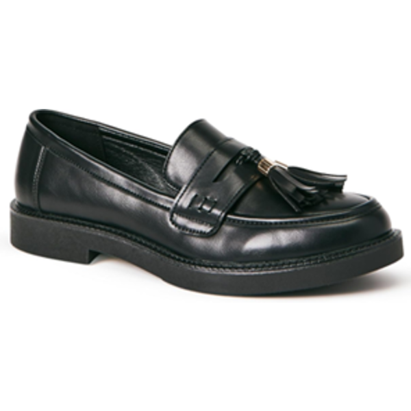 CLASSIC FAUX LEATHER FLATS FOR WOMEN, TRADITIONAL BLACK SHOES (SIZE-8)