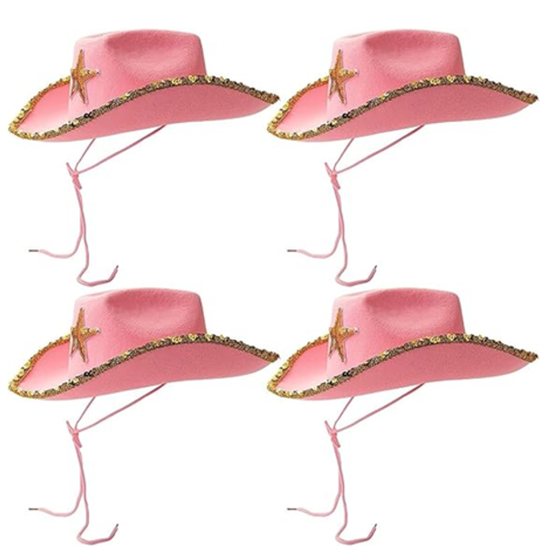 BLUE PANDA WESTERN COWBOY AND COWGIRL HATS FOR KIDS, PINK SPARKLY (4 PACK)