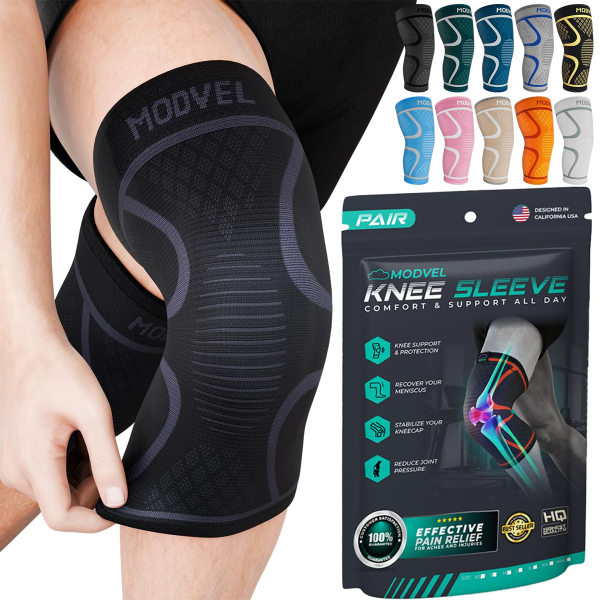 MODVEL COMPRESSION KNEE BRACE FOR WOMEN & MEN - 2 PACK KNEE BRACE FOR WOMEN RUNNING KNEE PAIN