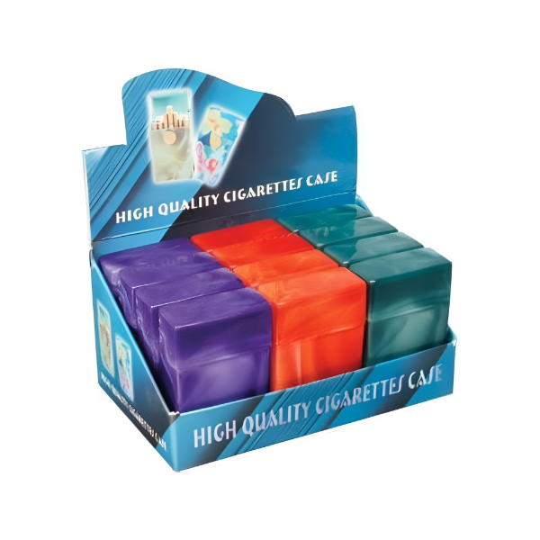 12PC DISPLAY - FUJIMA PLASTIC CIGARETTE CASE W/ MARBLE FINISH - KINGSIZE (NEW, NO BOX)