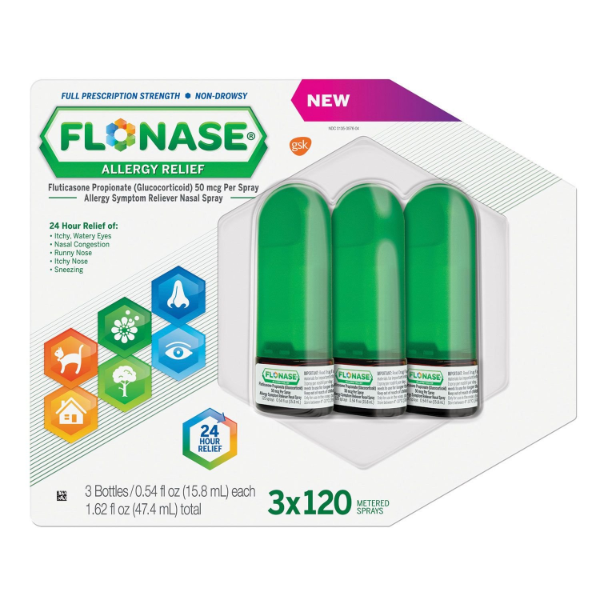 FLONASE ALLERGY RELIEF NASAL SPRAY - 120 METERED SPRAYS - (PACK OF 3)