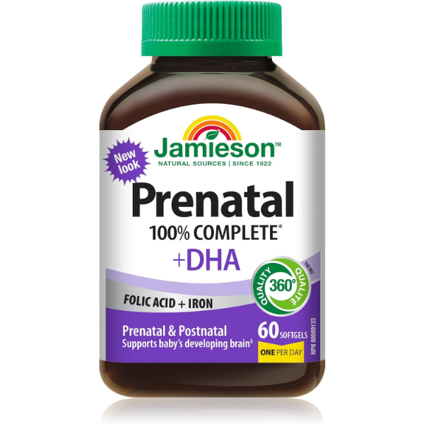 JAMIESON PRENATAL 100% COMPLETE MULTIVITAMIN + DHA, WITH FOLIC ACID AND IRON -N, E: 2027 SEALED