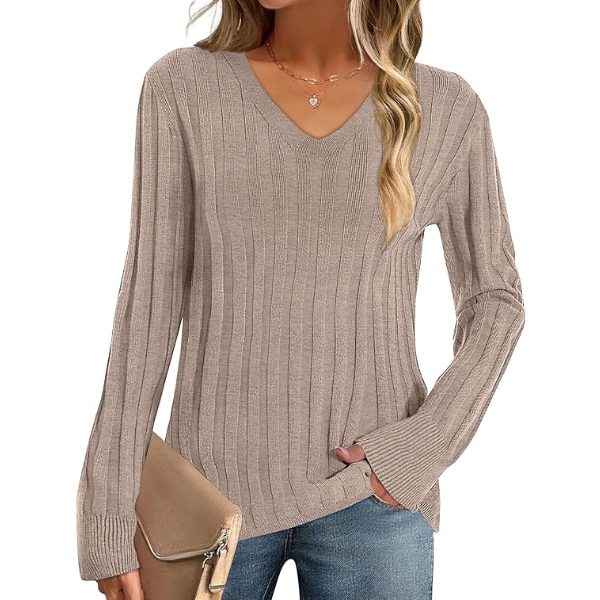 MEROKEETY WOMEN'S 2024 FALL V NECK SWEATER LONG SLEEVE "SMALL"