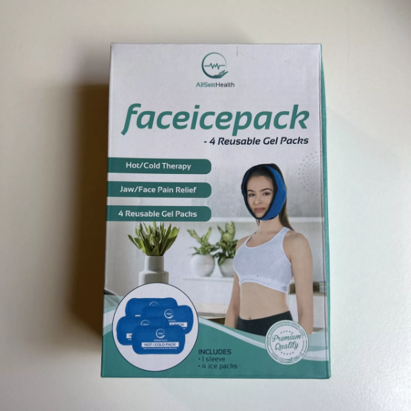 FACE ICE PACK THERAPY FOR WISDOM TEETH JAW HEAD CHIN WRAP WITH 4 HOT COLD PACKS