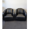 Image 2 : Set of 2 Modern Black Faux Leather Ribbed Swivel Armchairs
