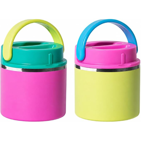 THERMOFLASK 20 OZ INSULATED FOOD JAR, 2-PACK, PINK AND GREEN HOT 12 HOURS COLD 24 HOURS -SU