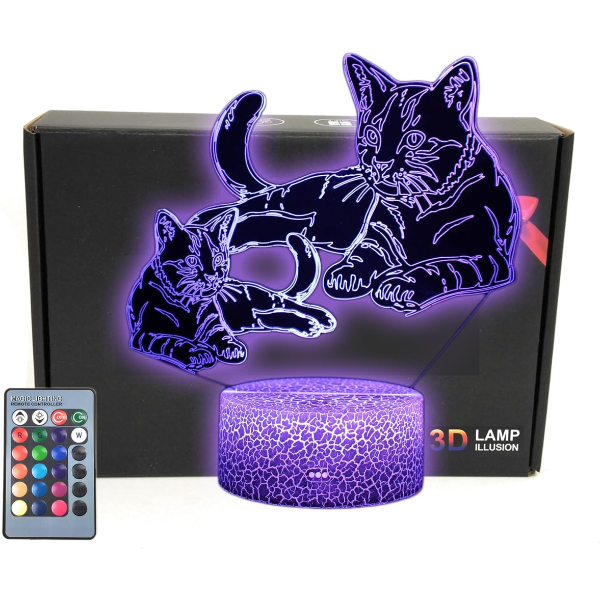 MARZIUS CATS PET 3D ILLUSION LED TABLE LAMP NIGHT LIGHT. LIGHTED BASE. 16 COLORS .