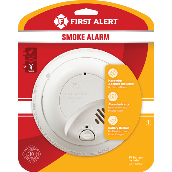 FIRST ALERT HARDWIRED 120 V WHITE IONIZATION SMOKE DETECTOR WITH BATTERY BACKUP -U