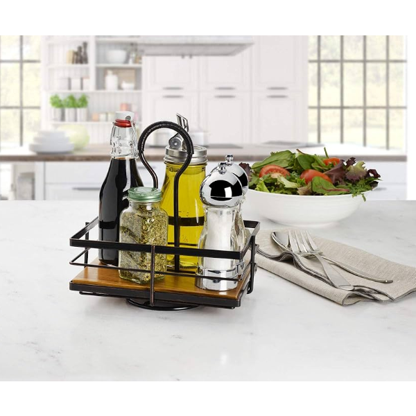 GOURMET BASICS BY MIKASA NOVA ACACIA WOOD ROTATING CONDIMENT CADDY -SU