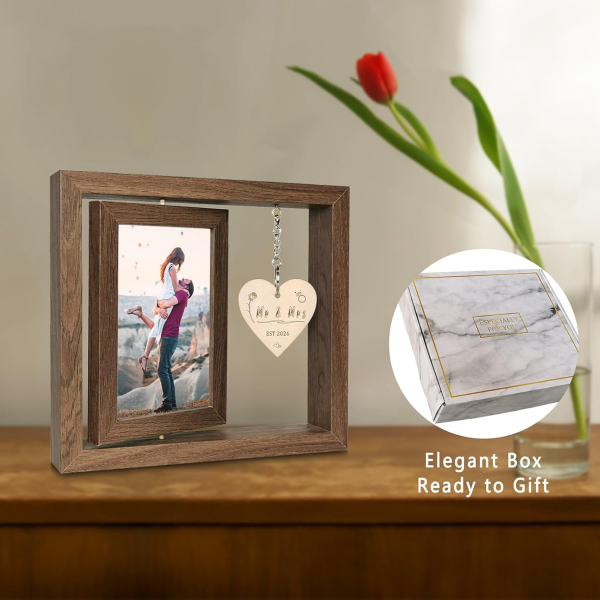 ROTATING FLOATING MR AND MRS EST 2024 PICTURE FRAME, BRIDAL SHOWER WEDDING GIFTS FOR COUPLE 2024