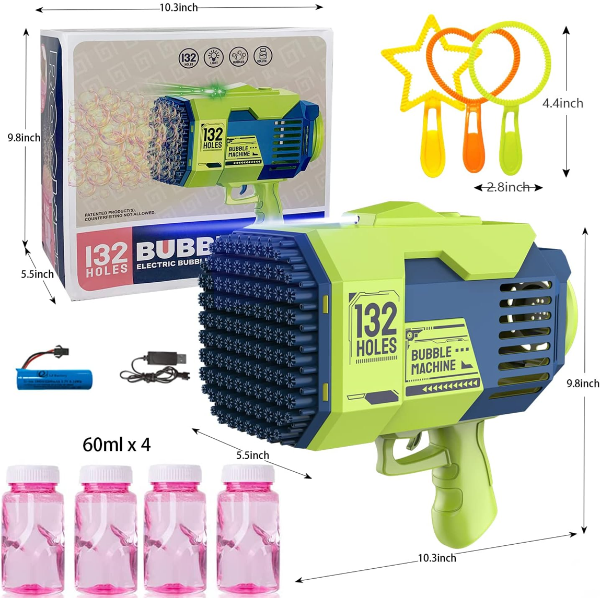 PANKOME BUBBLE GUN, UPGRADED 132-HOLE BUBBLE MACHINE GUN WITH BUBBLE SOLUTION
