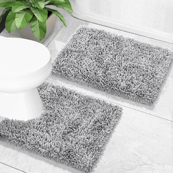 YIMOBRA BATHROOM RUGS SETS 2 PIECE, SOFT ABSORBENT BATH MAT AND U-SHAPED TOILET RUG WITH NON SLIP