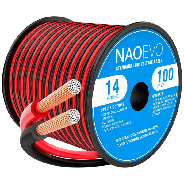 NAOEVO 14 GAUGE WIRE 100FT, 2 CONDUCTORS ELECTRICAL WIRE RED BLACK CABLE