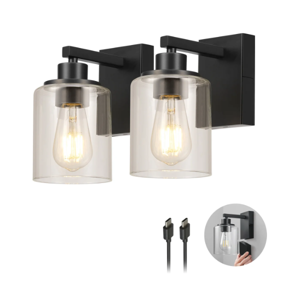 GLOBE ELECTRIC RECHARGEABLE GLASS WALL SCONCE, 2-PACK -SU