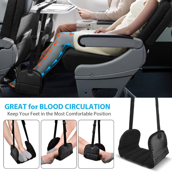 AIRPLANE FOOTREST MADE WITH PREMIUM MEMORY FOAM - AIRPLANE TRAVEL FOOT HAMMOCK.