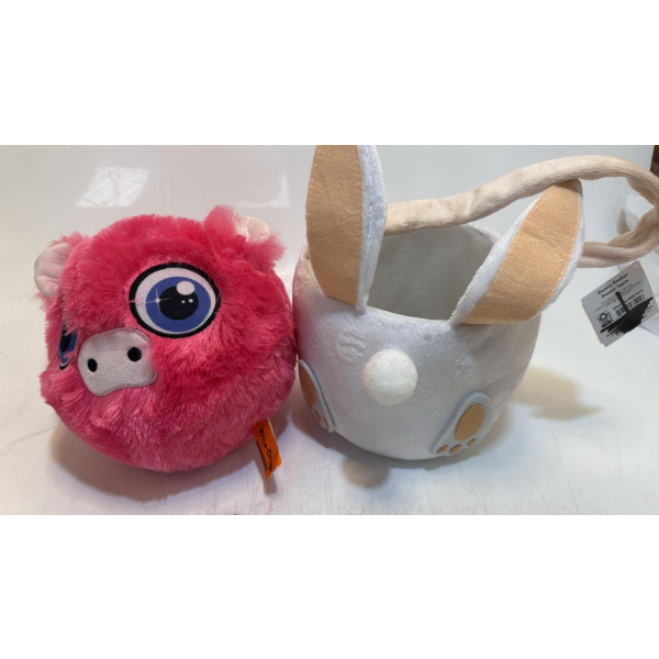 PLUSH EASTER BUNNY BASKET PERSONALIZED EASTER WITH LONG PLUSH EAR 3 PCS (SLIGHTLY USED, NO BOX)