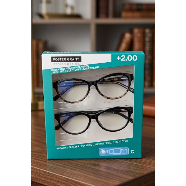 Foster Grant +2.00 Blue Light Reading Glasses