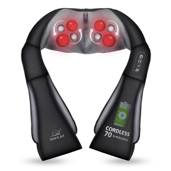 SNAILAX WIRELESS MASSAGER, SHIATSU NECK MASSAGER WITH HEAT FUNCTION AND 4D ROTATING