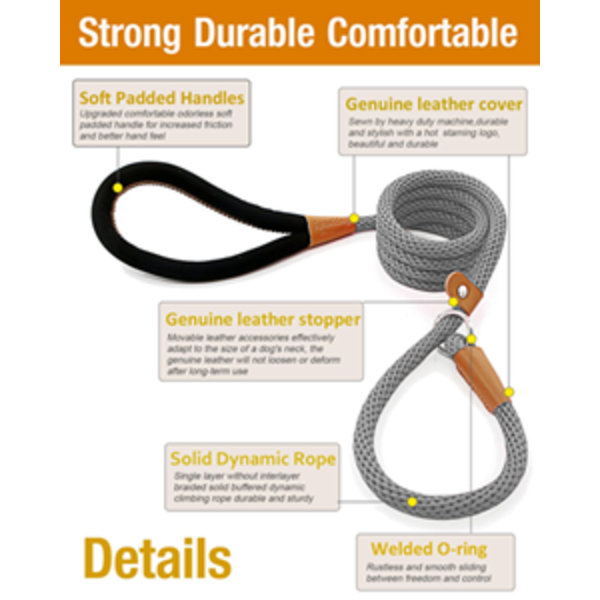 SLIP LEAD DOG LEASH 6 FEET X 1/2 INCH STRONG HEAVY DUTY DOG ROPE LEASH BRAIDED