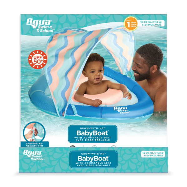 AQUA SWIMSCHOOL GROW-WITH-ME BABY BOAT WITH ADJUSTABLE SEAT POOL FLOAT -N