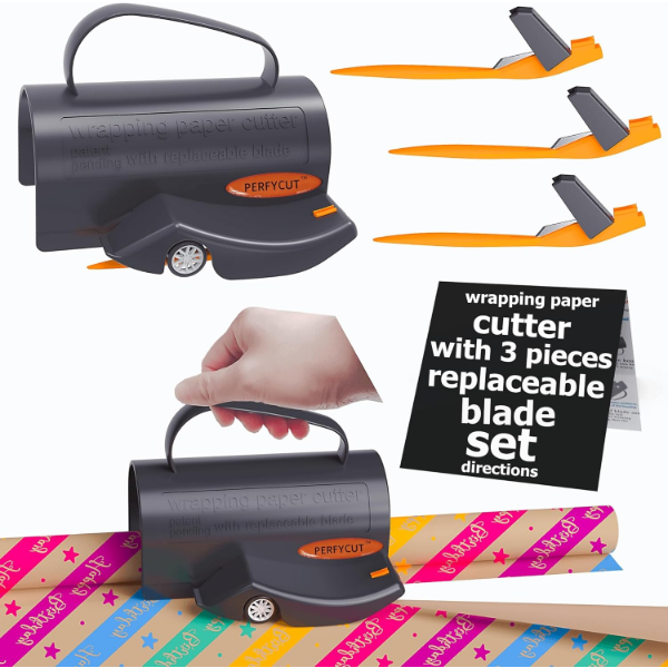 WRAPPING PAPER CUTTER WITH 3 REPLACEABLE BLADE SETS FOR BIRTHDAY PAPER GIFT