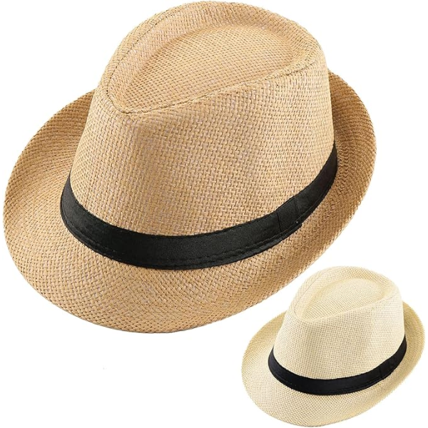 2 PACK STRAW HATS FOR MEN AND WOMEN, SHORT BRIM SUMMER BEACH HAT -N