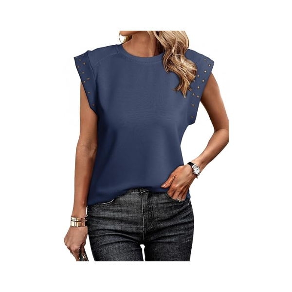 DOKOTOO WOMENS STUDDED SHORT SLEEVE TOPS SUMMER CASUAL KNIT "BLACK" "XL"