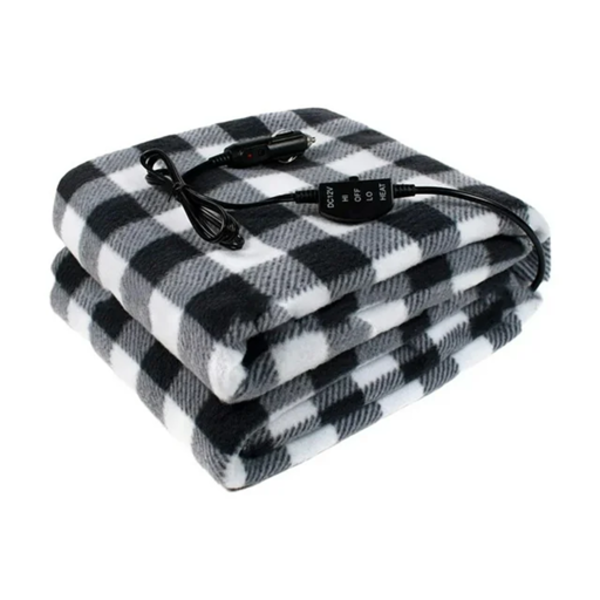 SUNBEAM ELECTRIC FLEECE HEATED THROW BLACK/WHITE PLAID (SLIGHTLY USED)