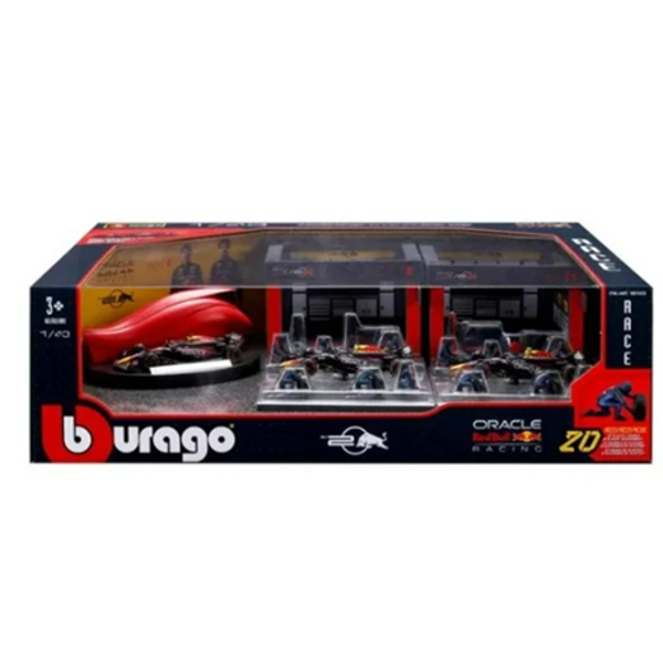 BBURAGO 1:43 FORMULA RACING PADDOCK SET, FERRARI, THE PRANCING HORSE DEVICE (USED, MISSING PARTS)
