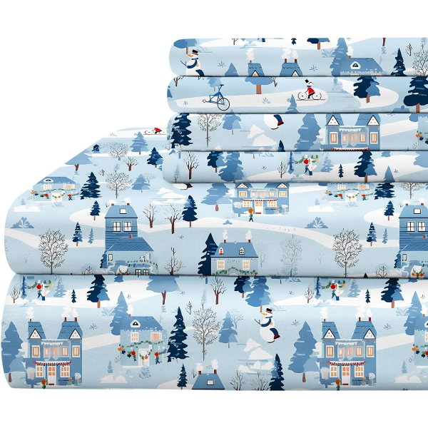 CHRISTMAS SNOWMAN PRINTED SHEETS 6 PIECES SET (QUEEN SIZE,SNOWMAN)