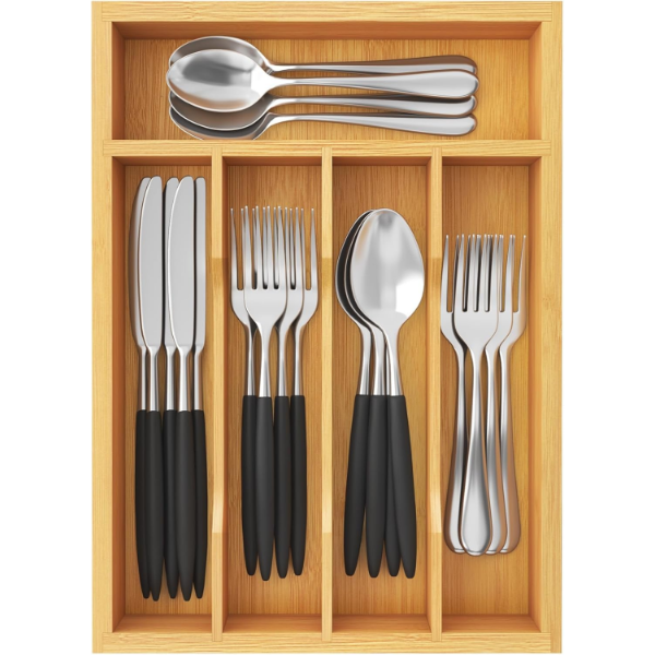 LIFEWIT BAMBOO DRAWER ORGANIZER TRAY,  CUTLERY STORAGE FOR KITCHEN DRAWER