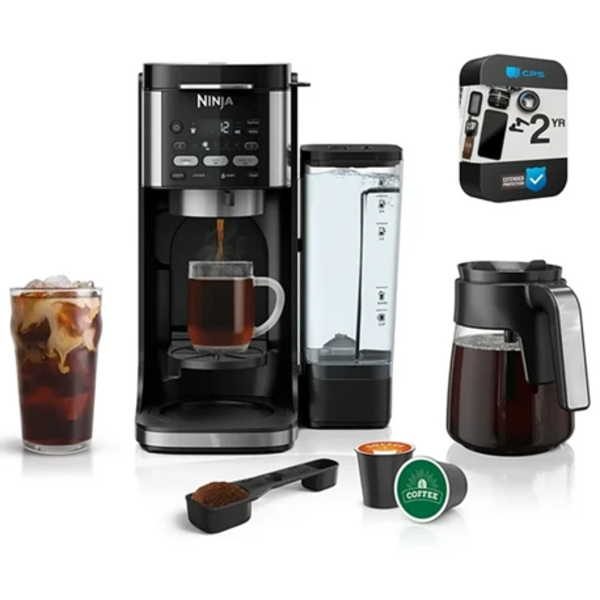 NINJA DUALBREW GROUNDS & PODS HOT & ICED COFFEE MAKER - 12-CUP - BLACK/STAINLESS STEEL 