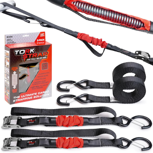 TORKSTRAP 14' X 1'' SELF TENSIONING TIE DOWN STRAPS [PATENTED] - AUTOMATICALLY ADAPT TO LOAD SHIFTS 