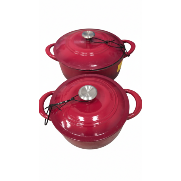 DUTCH OVEN ENAMELED CAST IRON POT - COCOTTE WITH DUAL HANDLE AND COVER CASSEROLE DISH - (2 PCS)