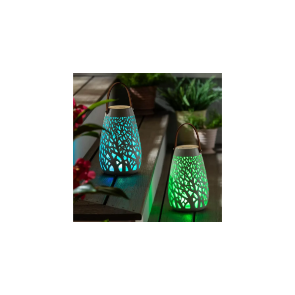 EVERGREEN - SET OF 2 CERAMIC LED LANTERNS (SLIGHTLY USED)
