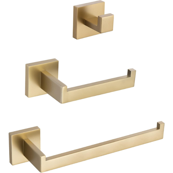 TURS BRUSHED GOLD 3-PIECE BATHROOM HARDWARE SET STAINLESS STEEL GOLD HAND TOWEL HOLDER TOILET PAPER