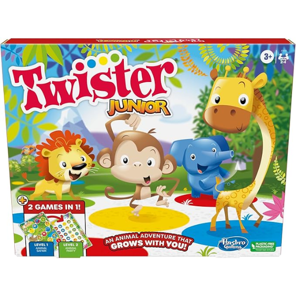 HASBRO GAMING TWISTER JUNIOR GAME, ANIMAL ADVENTURE 2-SIDED MAT -N