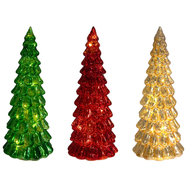 LUMABASE BATTERY OPERATED LED GLASS CHRISTMAS TREES - SET OF 3 (USED)