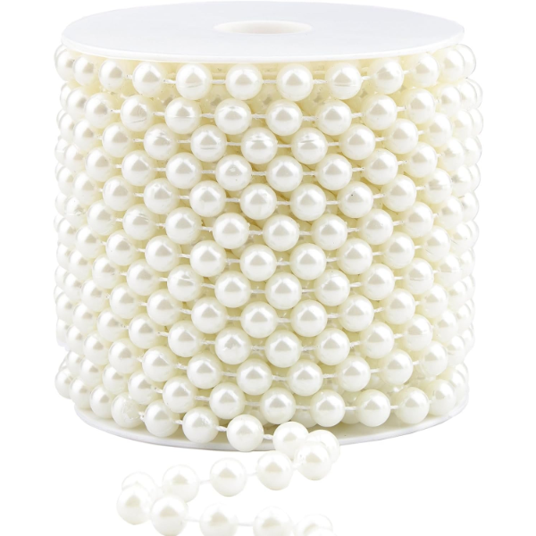 8MM PEARLS FOR CRAFTING, 33 FEET FAKE PEARL BEADS STRING BEADED GARLAND ROLL STAND DECORATIVE