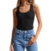 Image 1 : MATERASU WOMEN RIBBED TANK TOPS KNIT SQUARE NECK SLEEVELESS SHIRTS