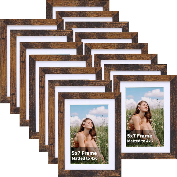 4X6 PICTURE FRAMES RUSTIC BROWN WOOD SET OF 15
