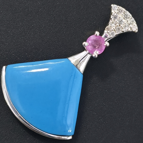 MODERN FAN-SHAPED TURQUOISE, PINK SAPPHIRE 