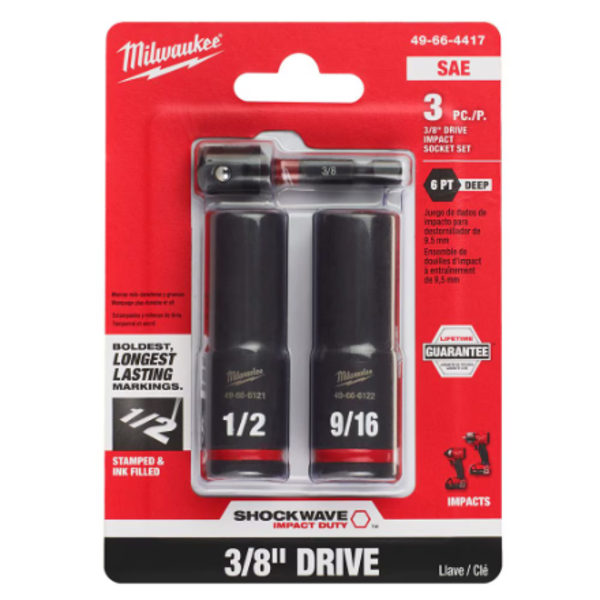 Milwaukee Tool SHOCKWAVE Impact Duty 3/8 -inch Drive Deep Well Socket Set (3-Pack)