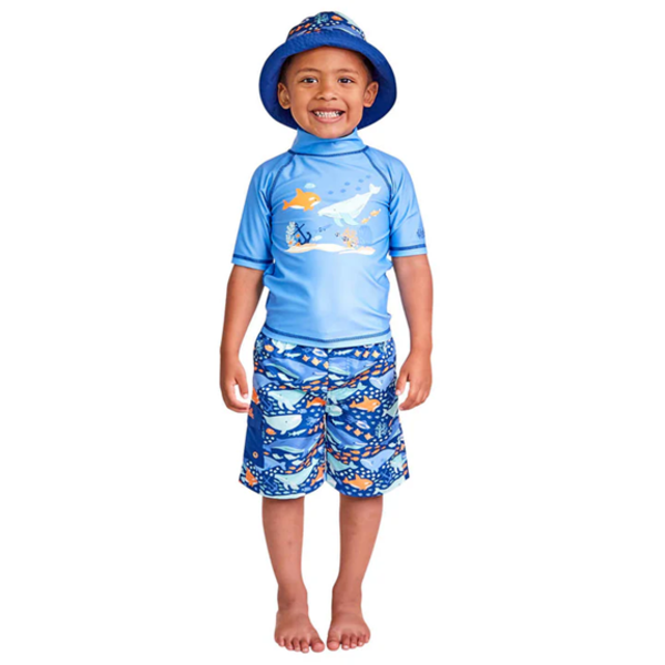 UV SKINZ KIDS' 3-PC SWIM SET BLUE/ORANGE SIZE 12/18M