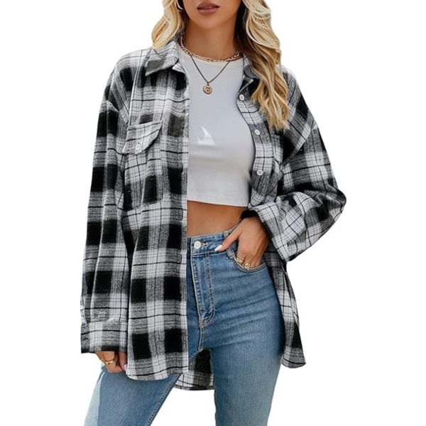 LONG SLEEVE TULLE MESH DRESS BUFFALO PLAID BUTTON DOWN SHIRT "BLACK/WHITE" "XL" (SIMILAR DESIGN)