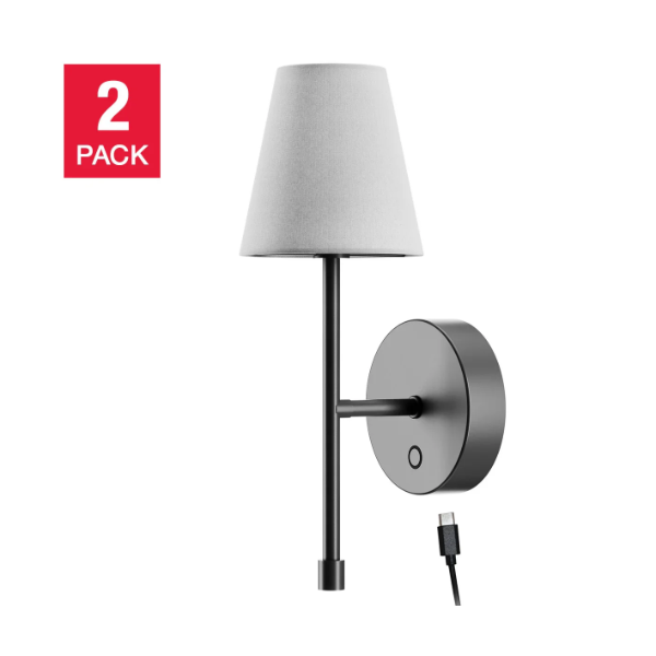 GLOBE ELECTRIC WIRELESS RECHARGEABLE WALL SCONCE, 2-PACK (NEW)